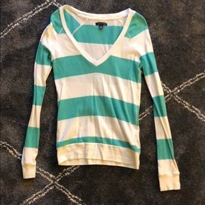 American Eagle green/white striped sweater XS